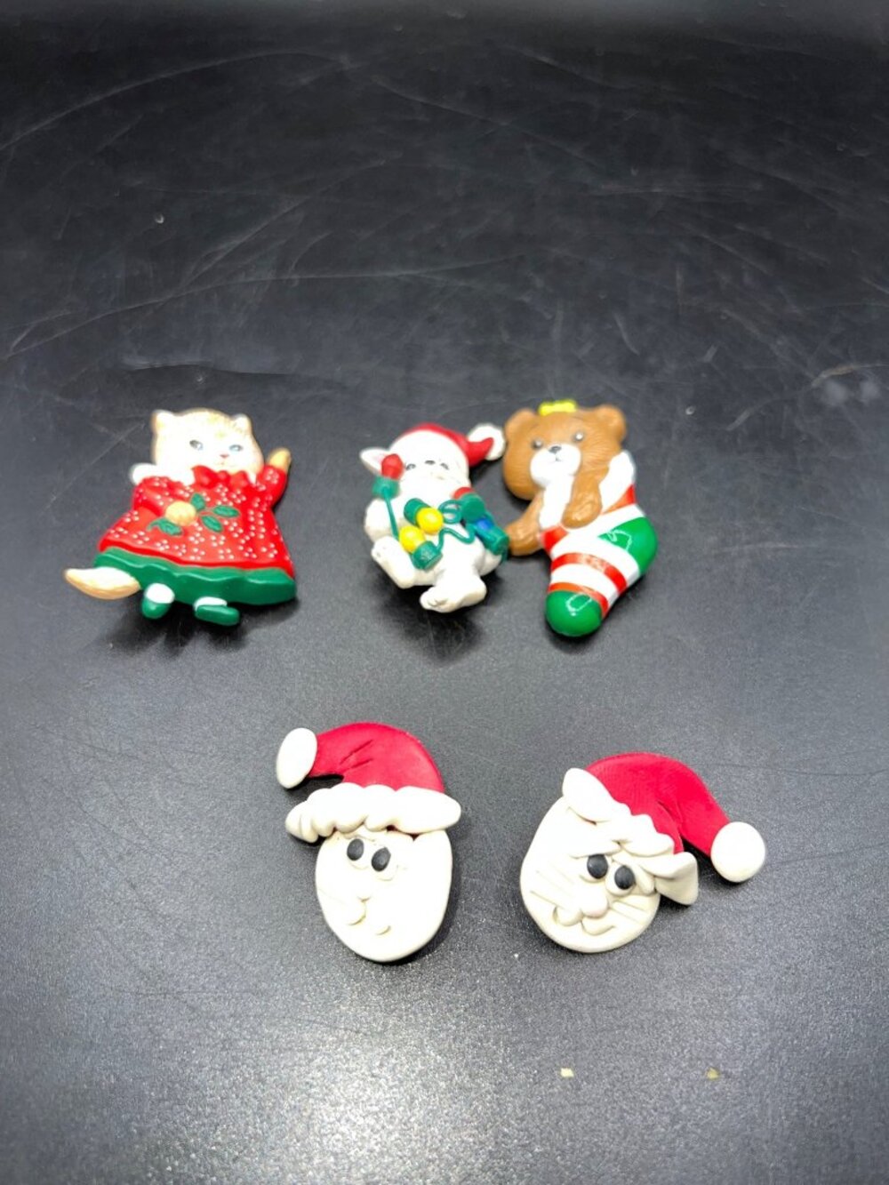 Vintage Christmas Pins & Earrings Set Santa Cat Bear Holiday Christmas Festive